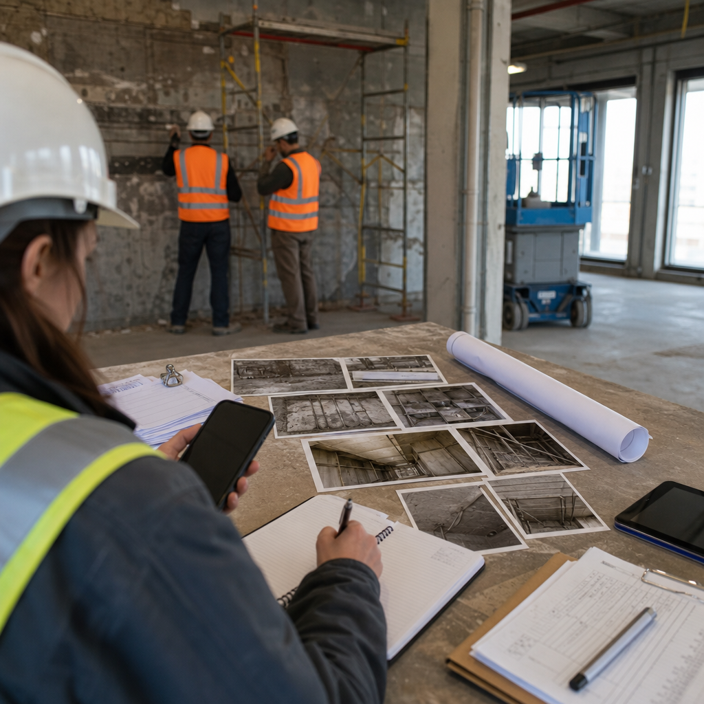 Field team documenting How to Create Construction Photo Reports in Filio with Filio-style visual records