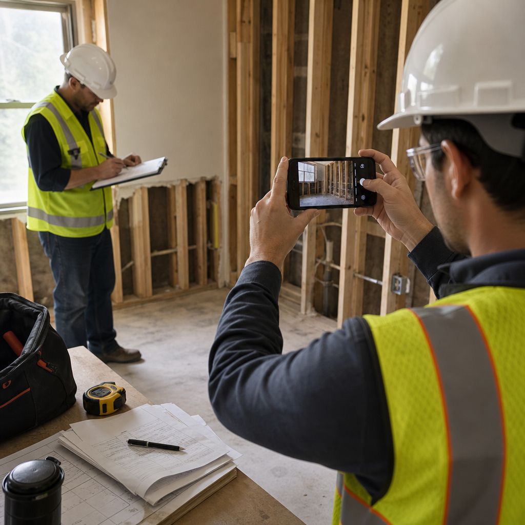 Field team documenting Top Features of the Best Photo Apps for Contractors with Filio-style visual records