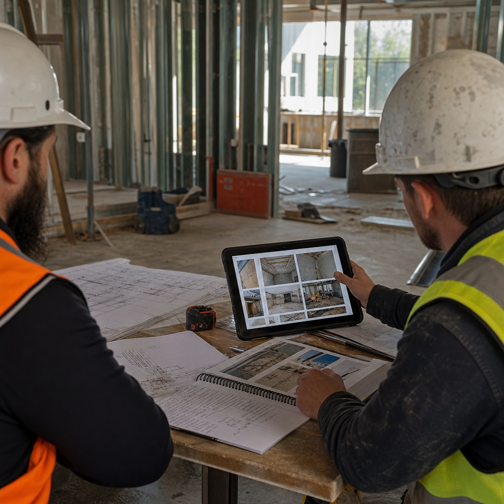 Field team documenting Types of Construction Reporting with Filio-style visual records