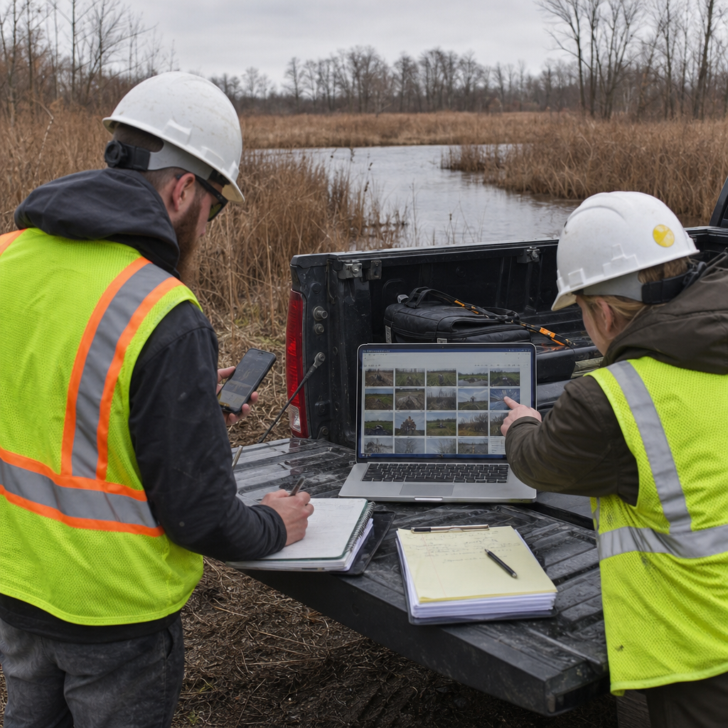 Field team documenting WRA Environmental Project: Filio Case Study with Filio-style visual records